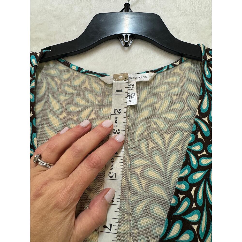 Diane Von Furstenberg DVF Kye Wrap Dress Size 10 Silk Jersey Turquoise Brown - Picture 8 of 13